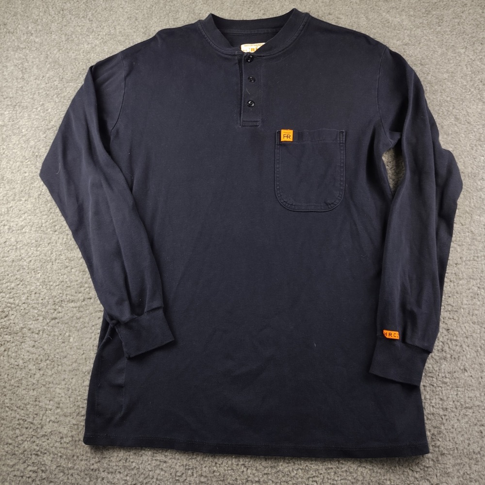 Wrangler Riggs Workwear FR Henley Shirt Mens Medium Blue Flame Resistant HRC2
